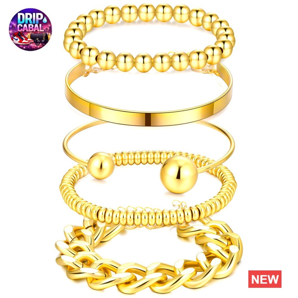 Stackable Chunky Adjustable Chain Beaded Cuff Ban… - image 1